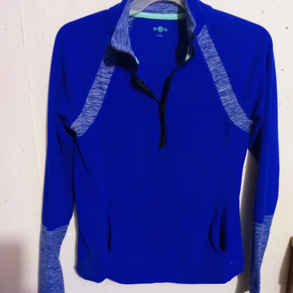 Medium cobalt blue 1/4 zip long sleeve activewear sweatshirt With Pockets - Picture 1 of 14